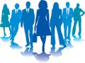 A small group of business people in blue silhouettes