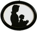 A silhouette of a mother reading to her child, created by Suzanne Marsh