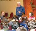Gary Kenzer speaking to Congregation Shalom religious school students on Oct. 19. Photo by Leon Cohen.
