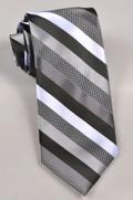 Stacy Adams Striped Tie & Pocket Square-  Black/ Gray/ Silver
