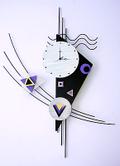 metal wall clock design with art purple colored accents