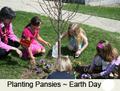 Children planting pansies