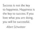 Success is not the key to happiness. Happiness is the key to success. If you love what you are doing, you will be successful. -Albert Schweitzer