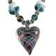 Magnetic Hematite Heart Aqua/Pink Glass Bead Necklace