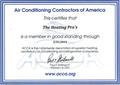 Air Conditioning Contractors of America Certificate