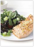Delicious and healthy grilled salmon dinner entr  e at HomeTown Buffet Restaurant