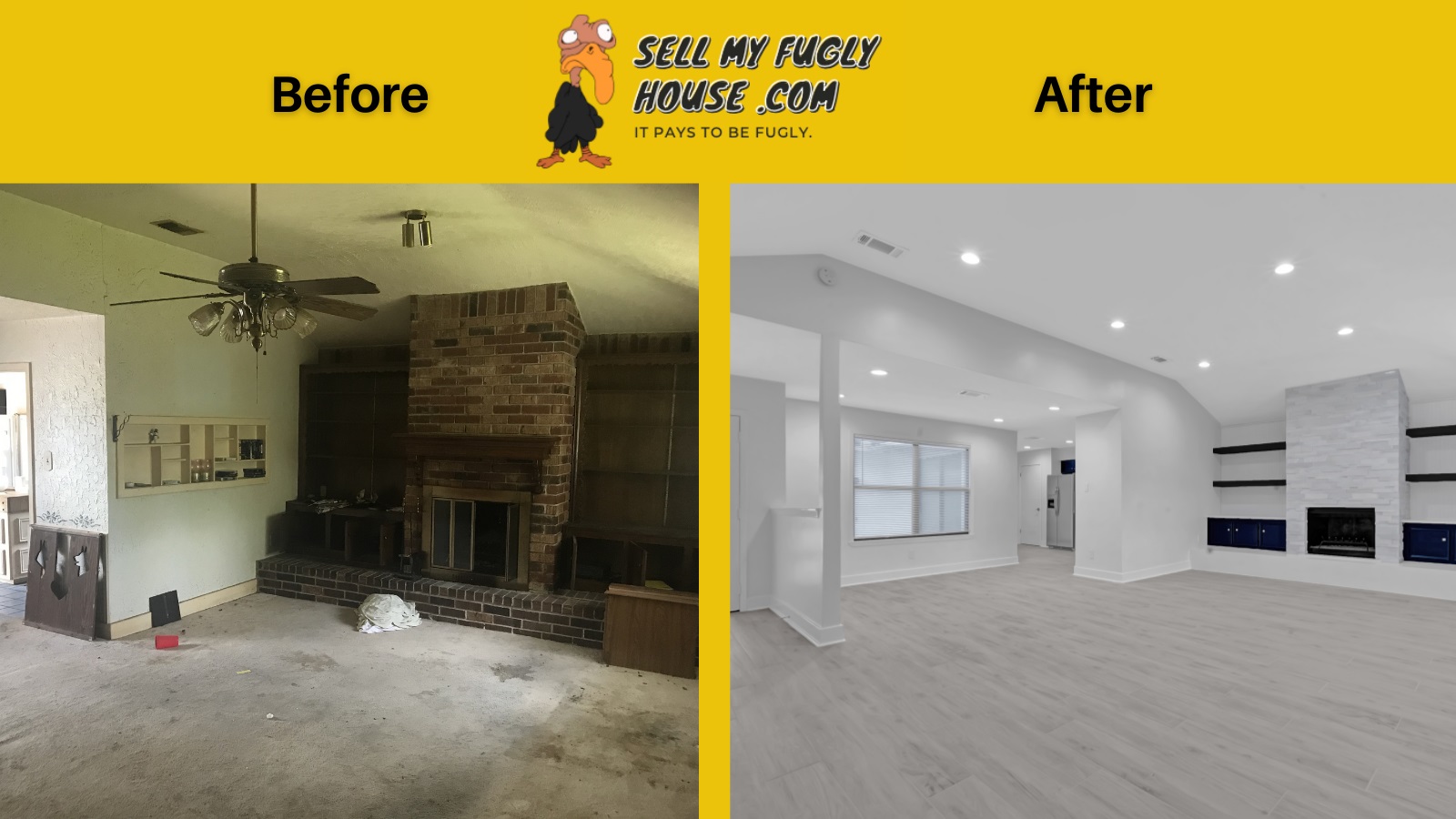 Before and after living room in La Porte, TX
