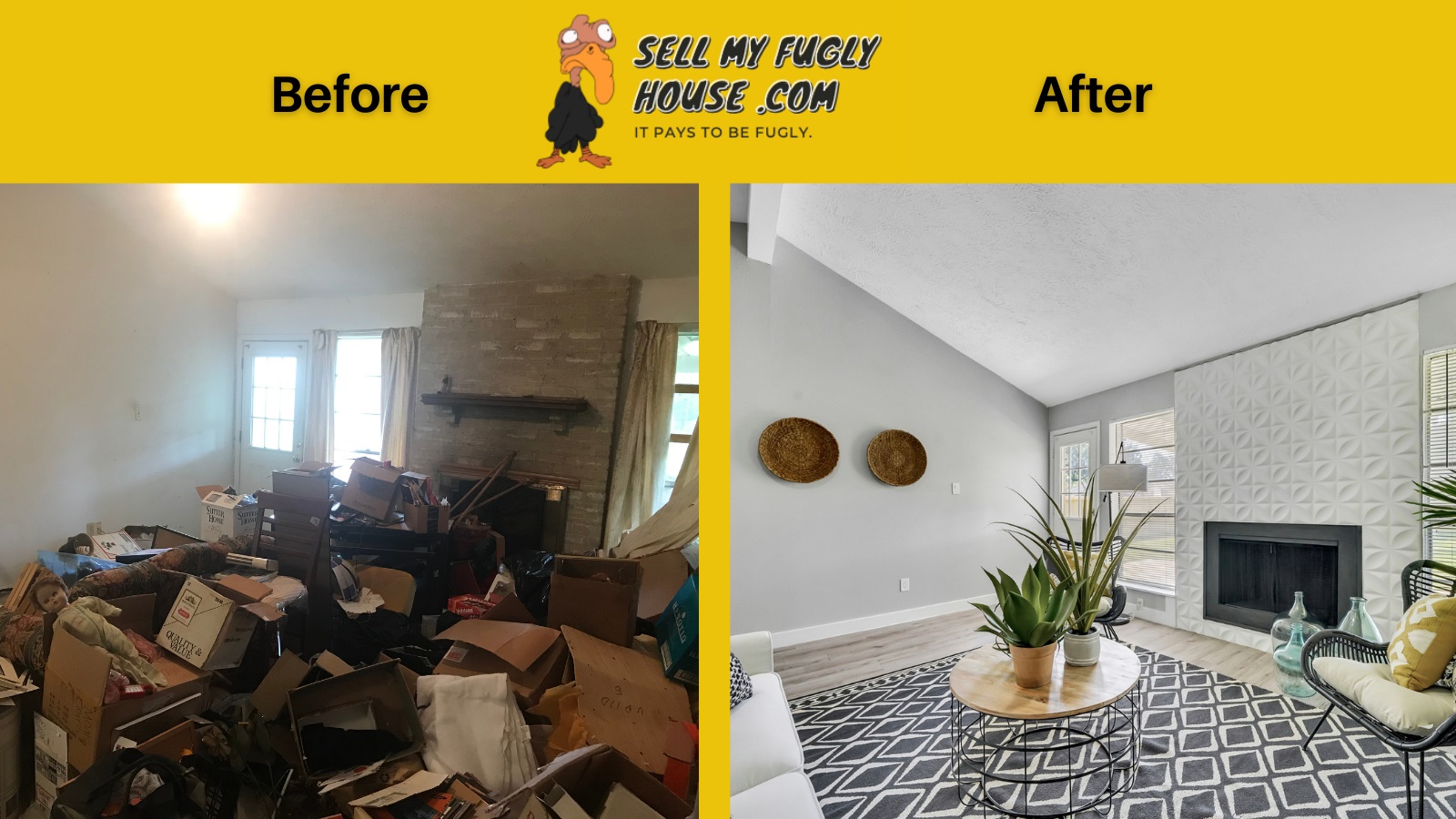 Before and after living room in League City, TX