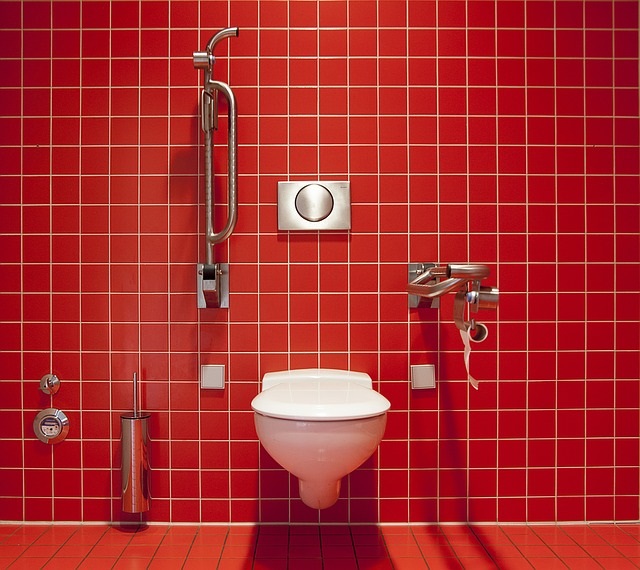 public-toilet-against-red-wall