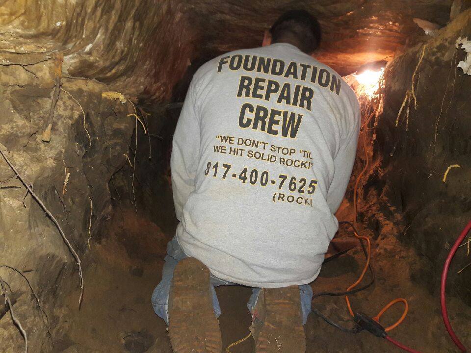 It's difficult work, but our seasoned foundation experts get the job done, even when conditions are a little cramped!