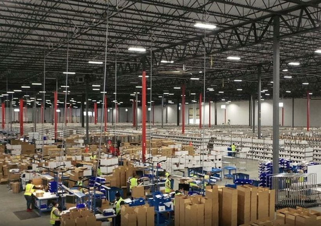 Overhead view of warehouse interior
